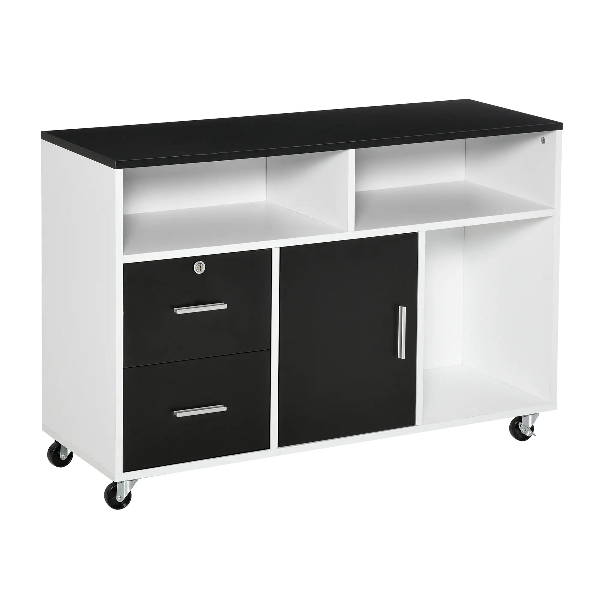 Lateral Filing Cabinet, Mobile with Wheels, Lockable Drawer, Black Office Cabinets & Cupboards Black at Gallery Canada