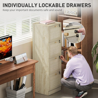 4 Drawer Filing Cabinet with Lock, Boho File Cabinet, A4 Letter Size, Oak Office Cabinets & Cupboards at Gallery Canada