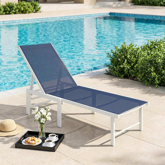 Outdoor Lounge Chair, 5-Position Reclining Chaise, Dark Blue Lounger Chairs Dark Blue at Gallery Canada