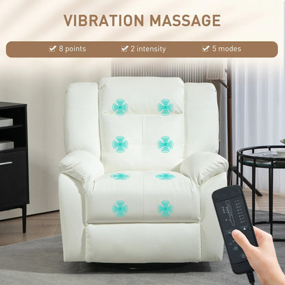 8-Point Vibration Massage Recliner Chair, PU Leather, Manual, Cream White Single Sofas at Gallery Canada