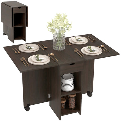 Folding Dining Table, Drop Leaf with Drawer, Storage Shelves, Dark Brown Dining Tables at Gallery Canada