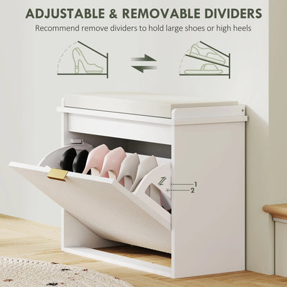 Entryway Bench with Padded Seat, Flip-Drawers, Holds 265lbs, Shoe Storage for 6 Pairs, White Shoe Storage Cabinets & Racks at Gallery Canada