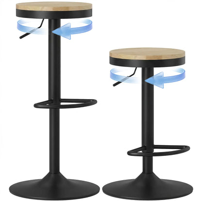 Wood Swivel Barstools Set Of 2, Adjustable Height, Natural Wood And Black, Black Bar Stools at Gallery Canada