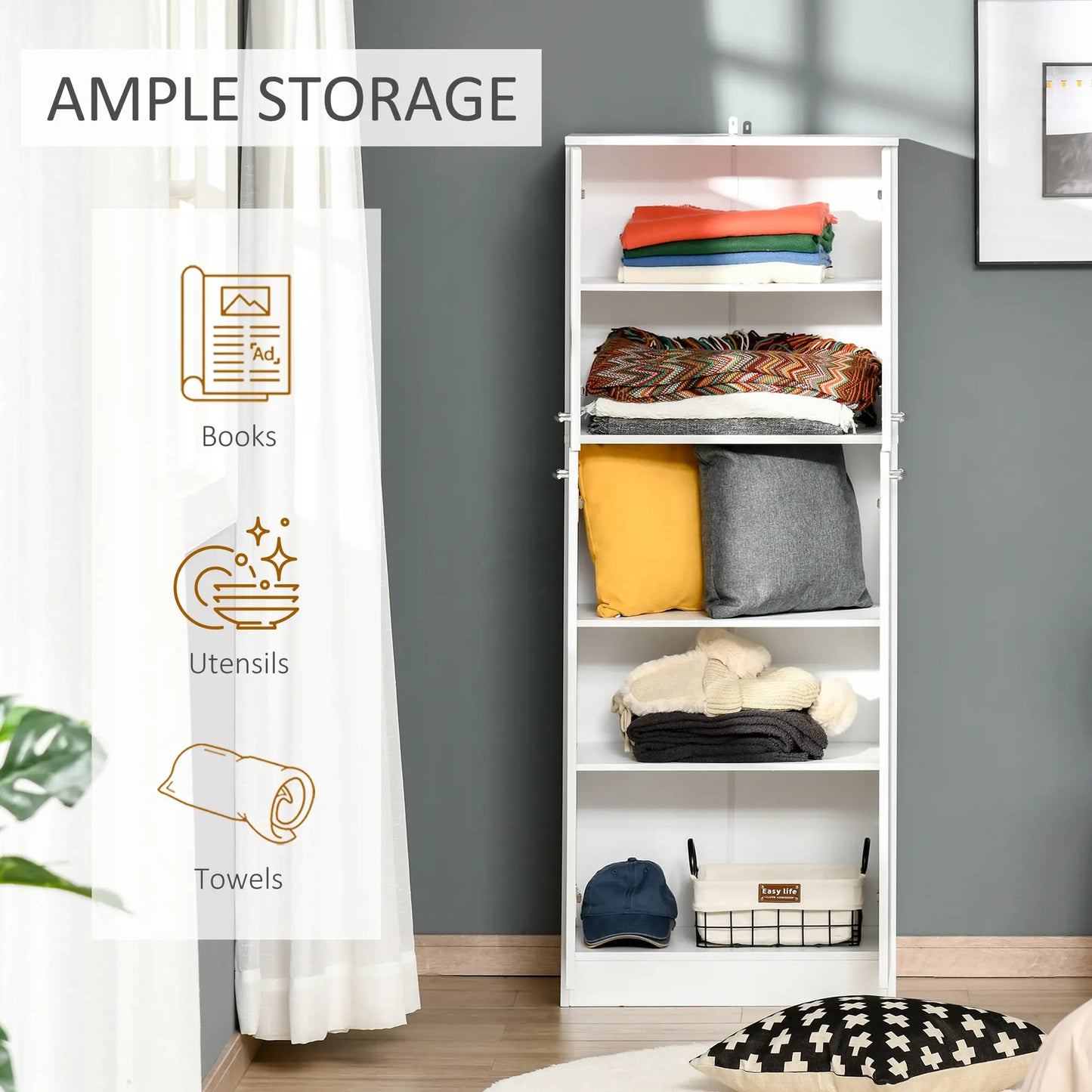 61" Pantry Cabinet, Kitchen Pantry Storage Cabinet with 2 Doors and Adjustable Shelves, Freestanding Storage Cabinet Kitchen Pantry Cabinets at Gallery Canada