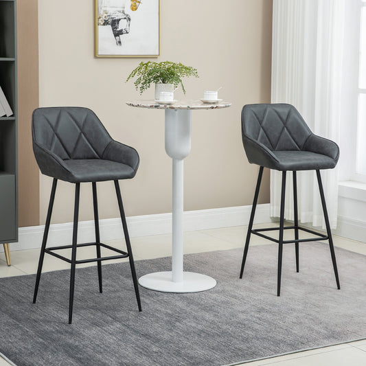 Retro Bar Stools Set of 2, Bar Chairs with Footrest, 30" (76 cm.) Kitchen Stools with Backs and Steel Legs, for Kitchen Island and Home Bar, Grey - Gallery Canada
