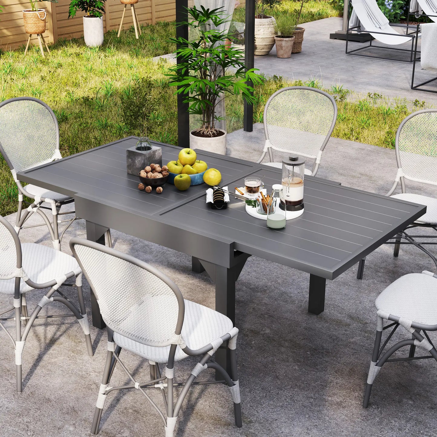 35-71 Inch Extendable Aluminum Outdoor Dining Table, Slatted Top, Grey Patio Dinning Tables at Gallery Canada