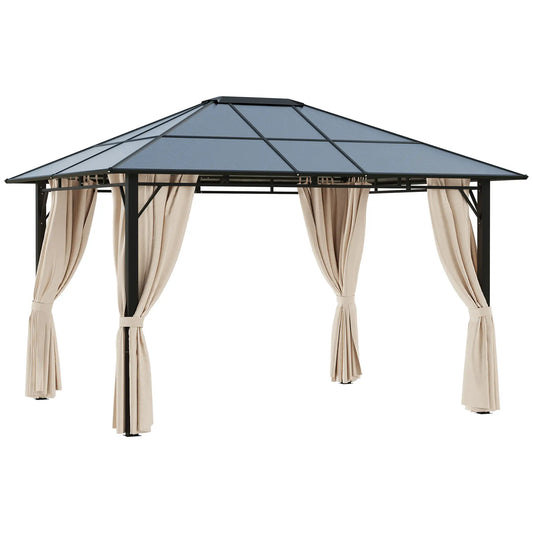10' x 12' Outdoor Gazebo, Polycarbonate Roof, Removable Curtains Gazebos Beige and Brown at Gallery Canada