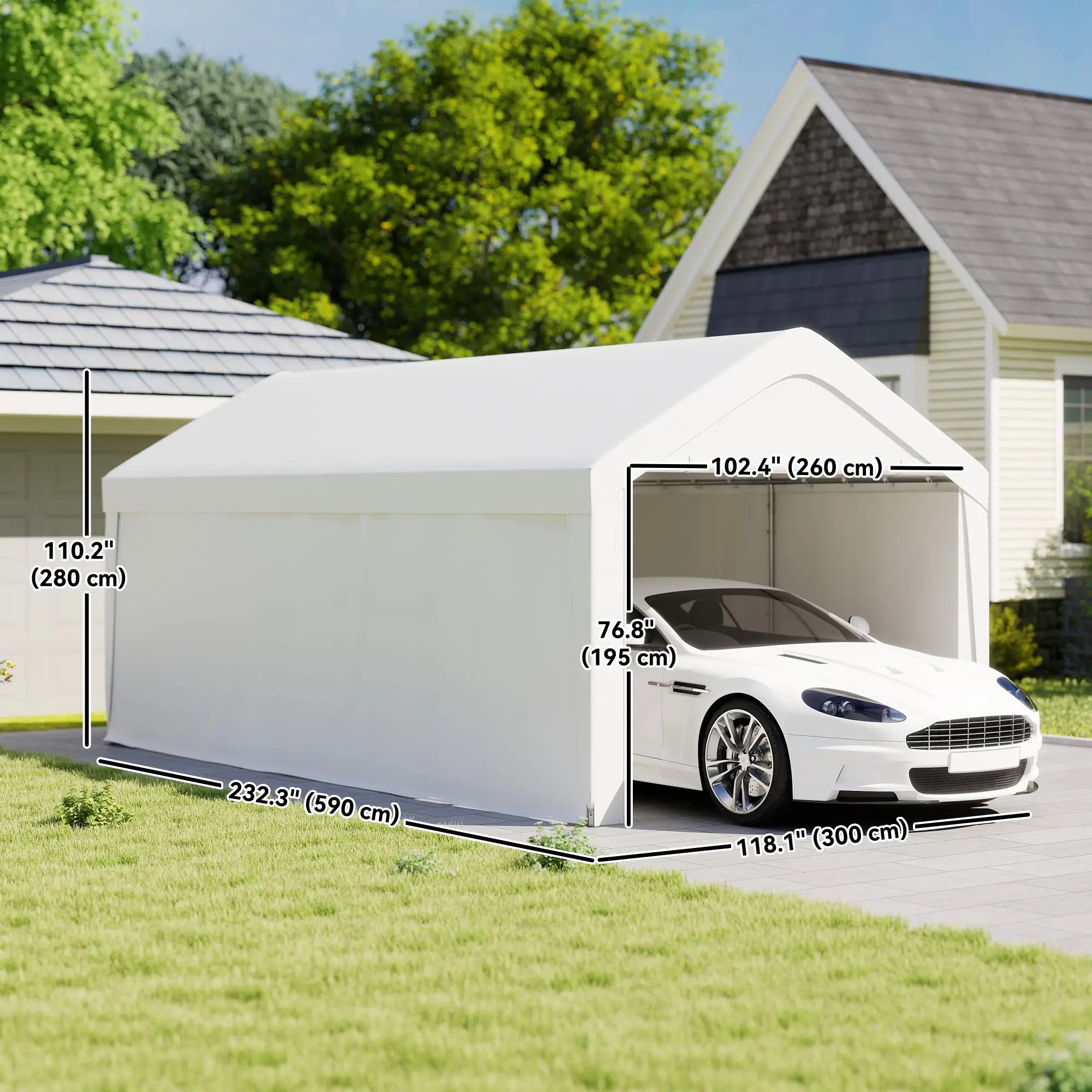 10 x 20 ft Portable Garage, 2 Roll-Up Doors, Removable Sidewalls, White Car Shelters at Gallery Canada