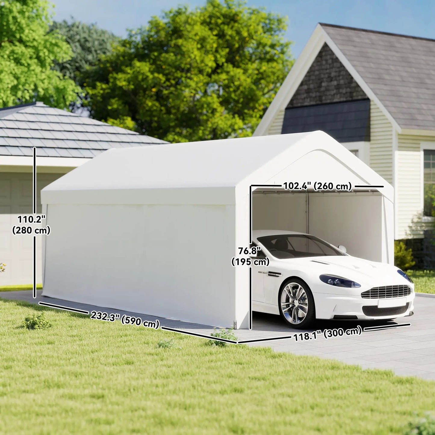 10 x 20 ft Portable Garage, 2 Roll-Up Doors, Removable Sidewalls, White Car Shelters at Gallery Canada
