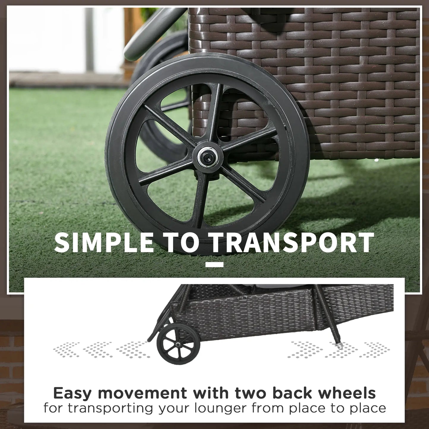 Outdoor Lounger, Adjustable Deck Chair, Headrest, Wheels, Deep Coffee, Med Grey, Coffee, Grey Chaise Loungers at Gallery Canada