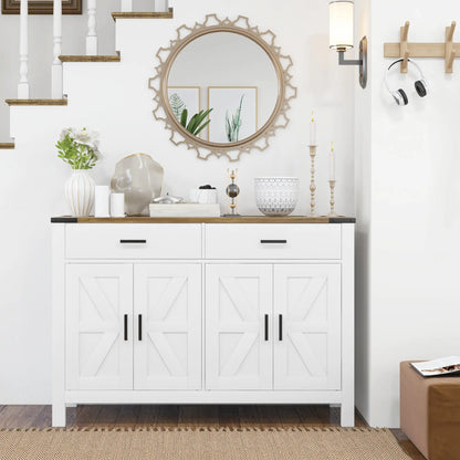 Farmhouse Buffet Cabinet, 2 Drawers, 2 Cabinets, Adjustable Shelves, White