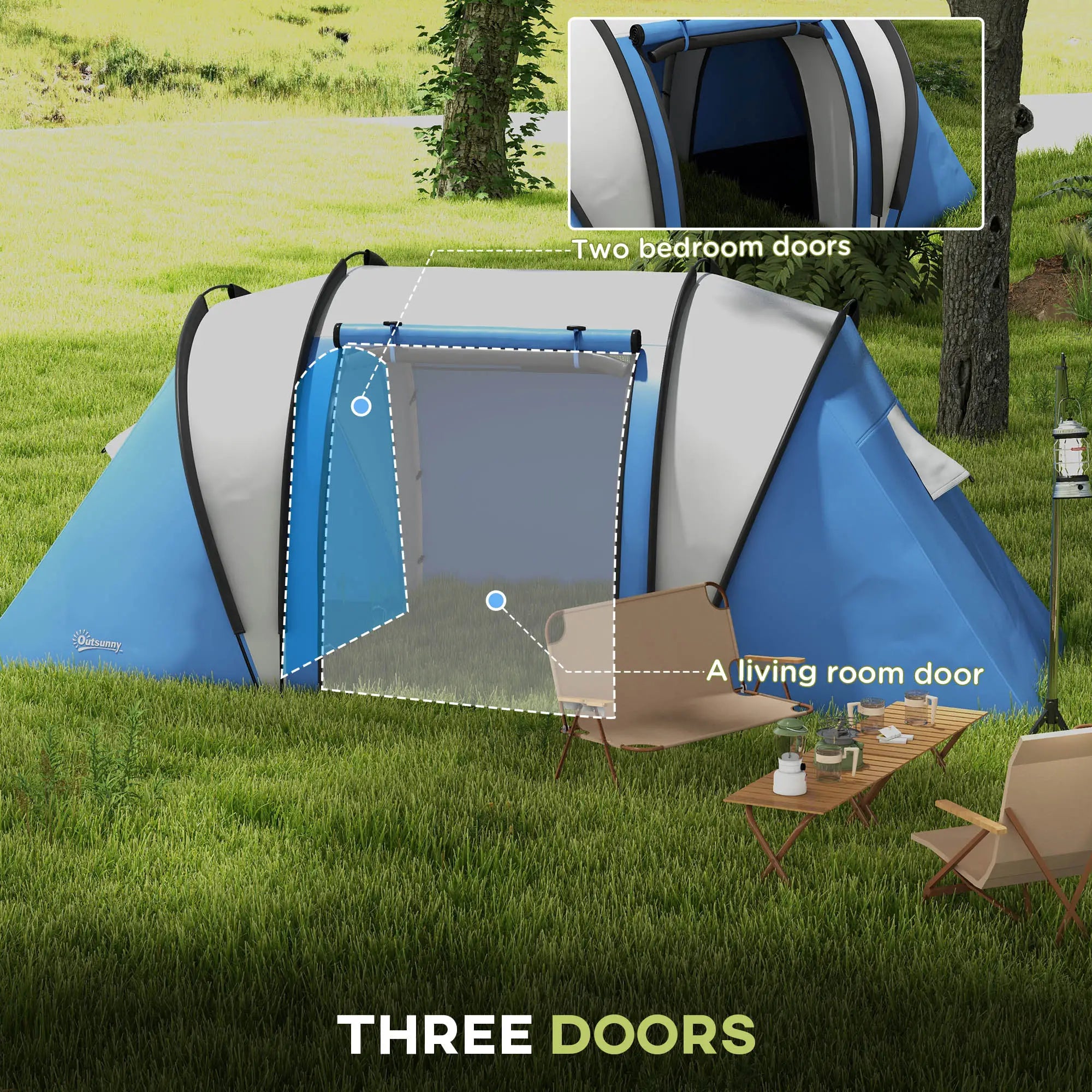 Camping Tent, 2 Bedrooms, Living Area, 3000mm Waterproof, Blue Camping Tents at Gallery Canada
