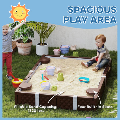 Kids Sandbox With Cover, 4 Corner Seats, 73" x 47" x 9", Dark Brown Sandboxes & Accessories at Gallery Canada