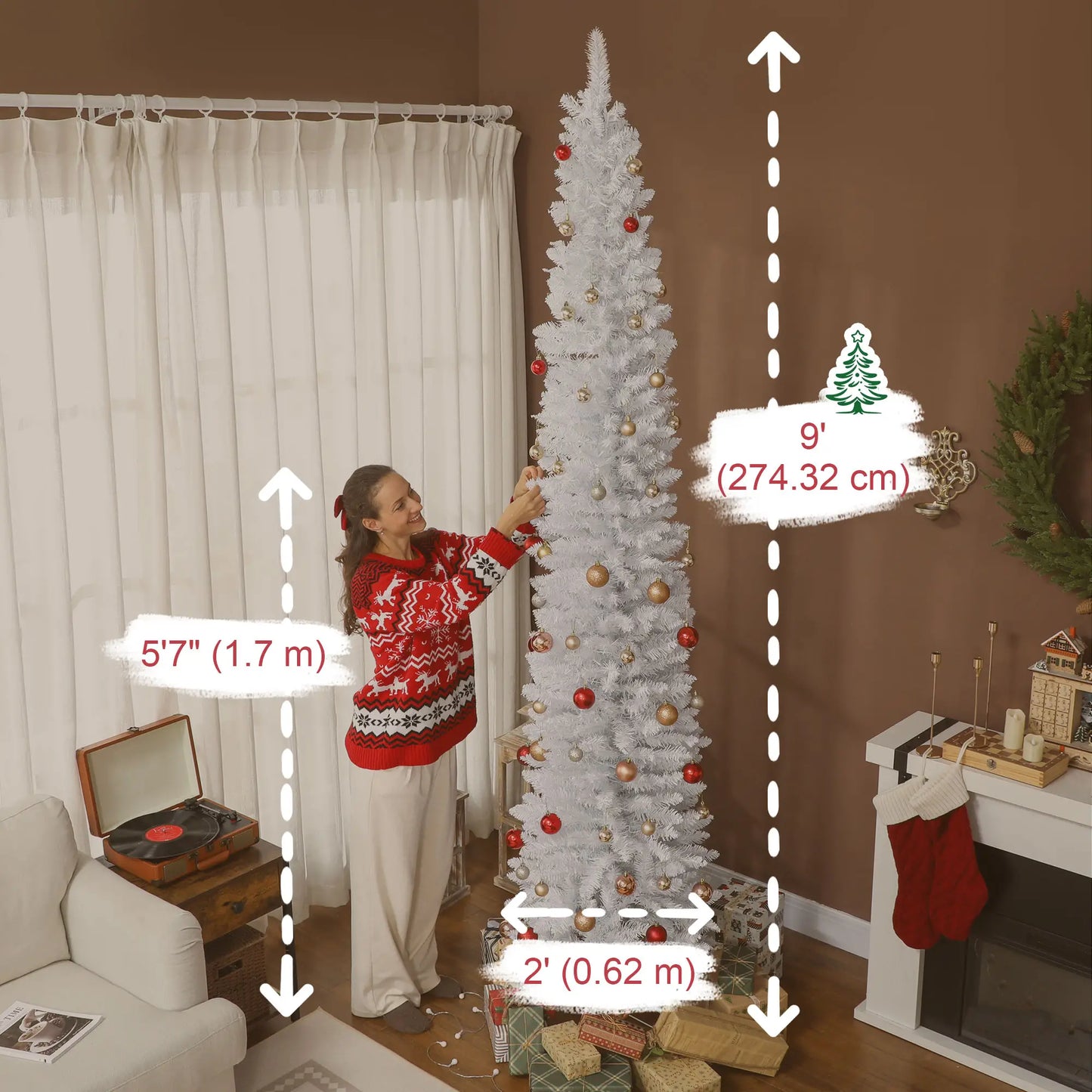 9ft Christmas Tree, Colorful DIY Synchronized LEDs, Hinged Pencil, White, White Pencil Christmas Trees at Gallery Canada