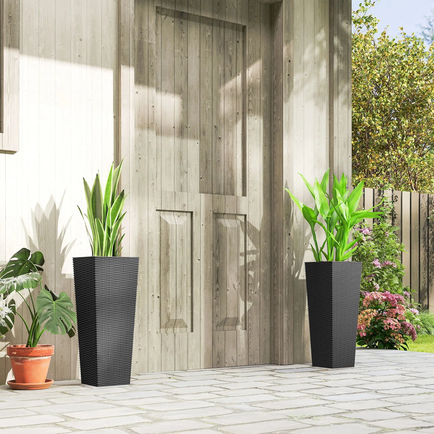23.6 Inch Tall Planters, Set of 2 Plastic Flower Pots, Black Garden Accessories at Gallery Canada