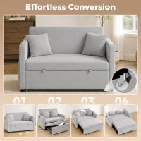 52" Grey Velvet Sofa Bed, Pull Out Sleeper with USB Ports, Grey