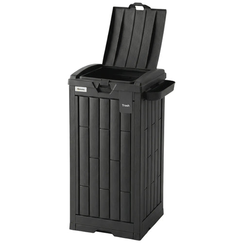 29 Gallon Outdoor Garbage Bin, Dual Lid, Ashtray Drip Tray, Black