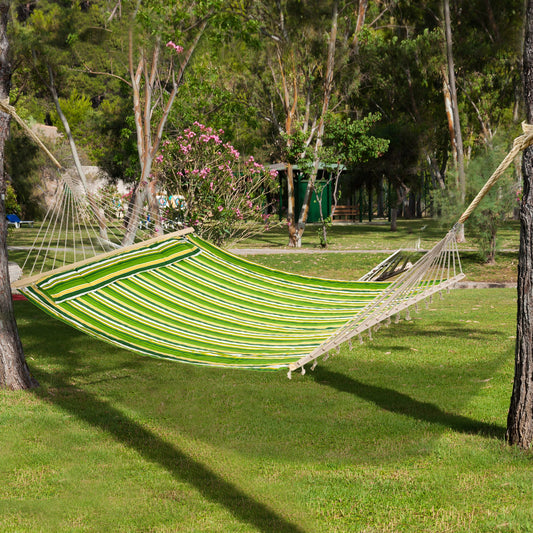 75" Patio Outdoor Hammock, Striped Camping Hammock Lounge Bed Garden w/ Pillow, Green - Gallery Canada
