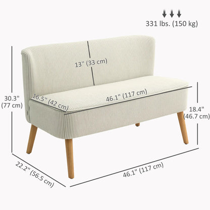 Modern 2 Seater Sofa, Upholstered Couch with Wood Legs, Cream White 2-Seater Sofas at Gallery Canada
