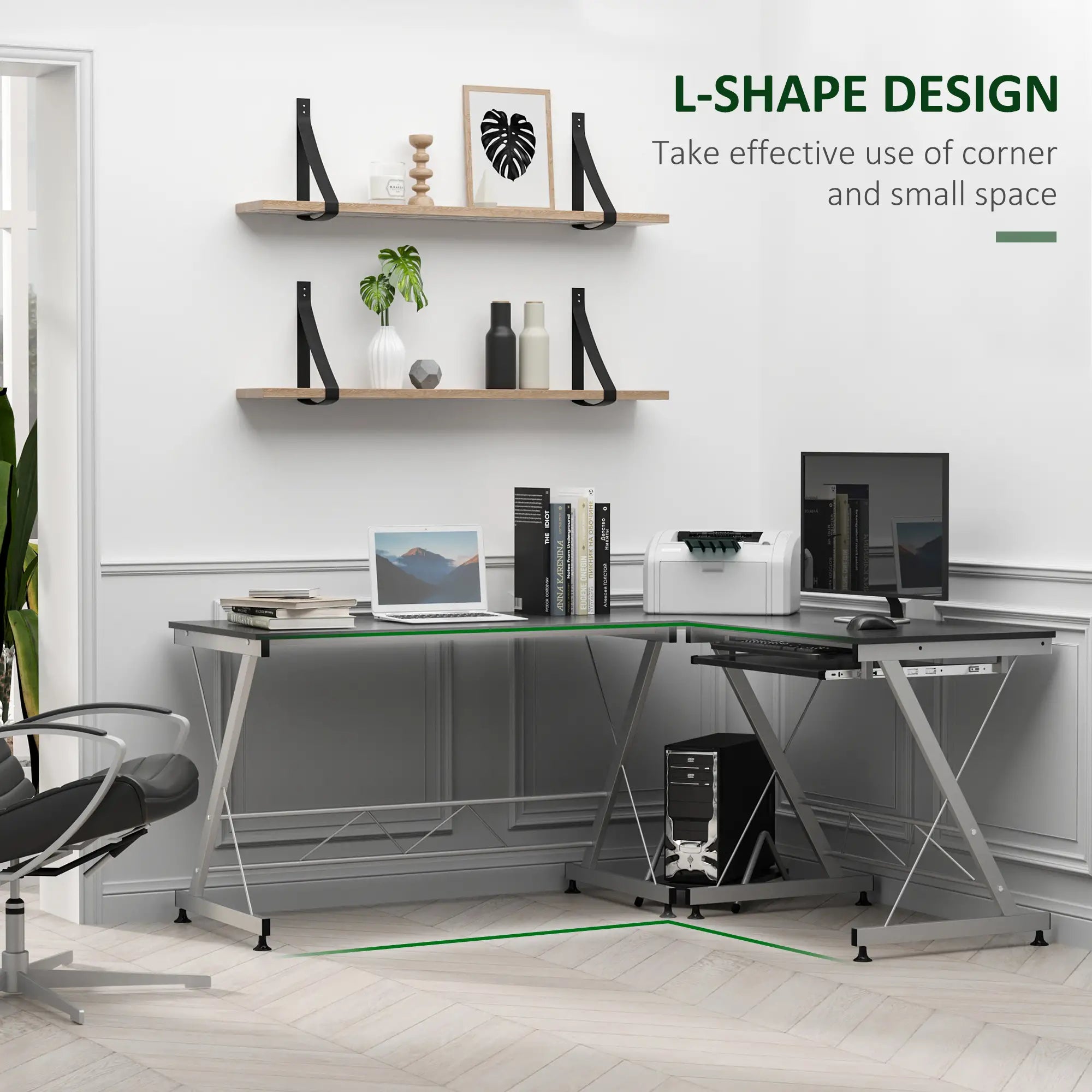L-Shaped Computer Desk, Corner Table with Keyboard Tray, Home Office Computer Desks at Gallery Canada