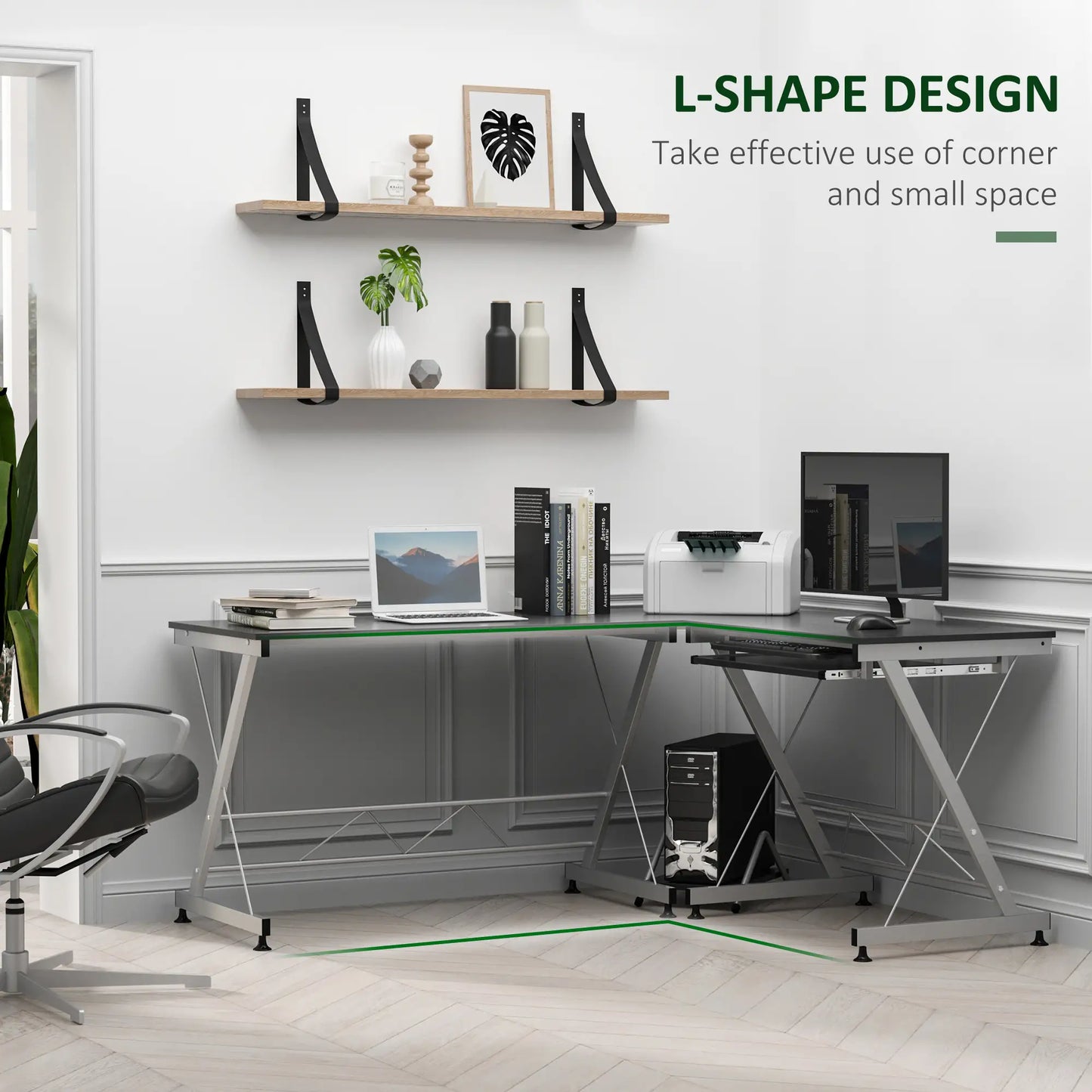 L-Shaped Computer Desk, Corner Table with Keyboard Tray, Home Office Computer Desks at Gallery Canada