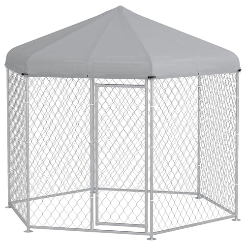 9.2' x 8' x 7.7' Outdoor Dog Kennel Dog Run with Waterproof, UV Resistant Cover for Medium Large Sized Dogs, Silver