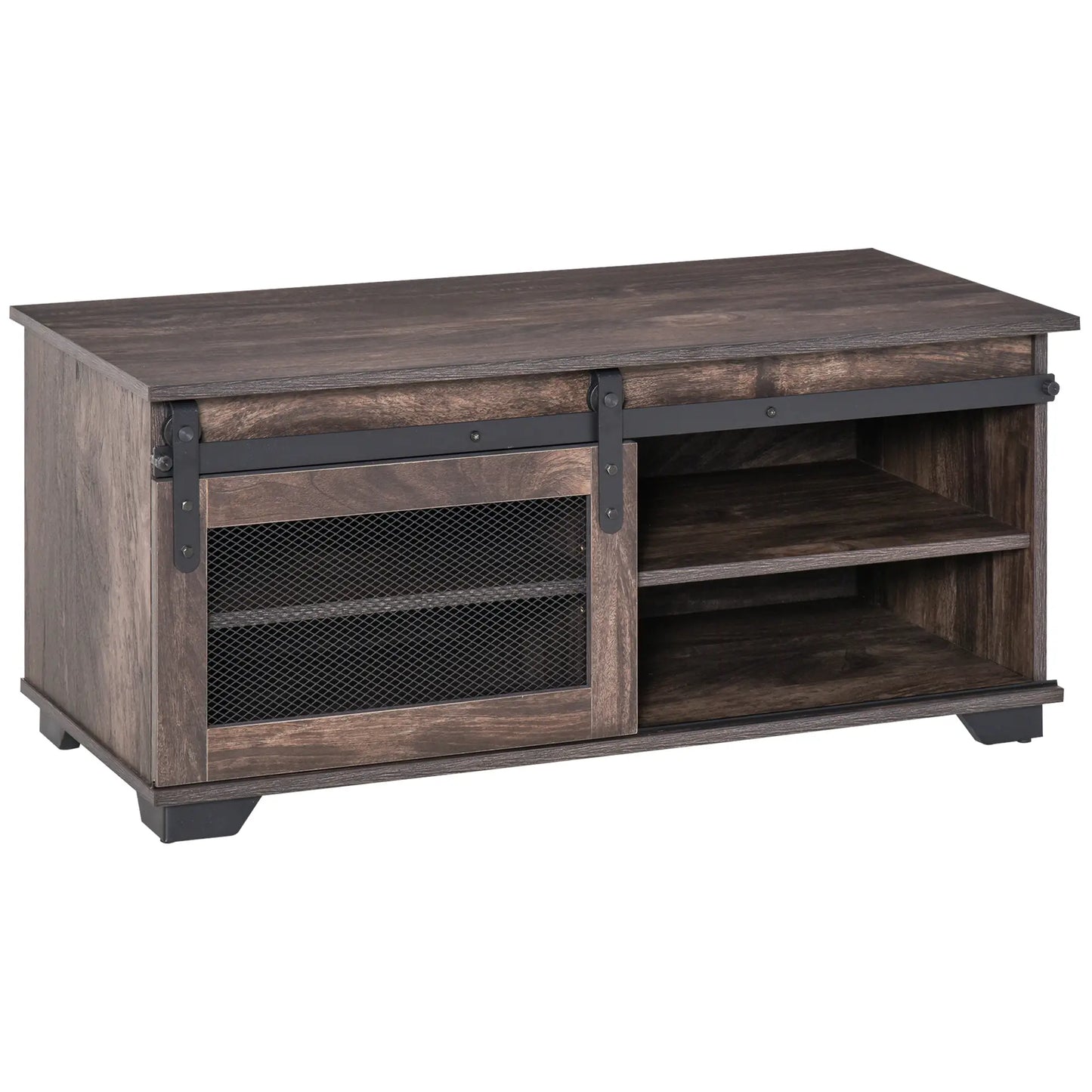 Farmhouse Coffee Table, Sliding Mesh Barn Door, Adjustable Shelf, Dark Brown Coffee Tables Dark Brown at Gallery Canada