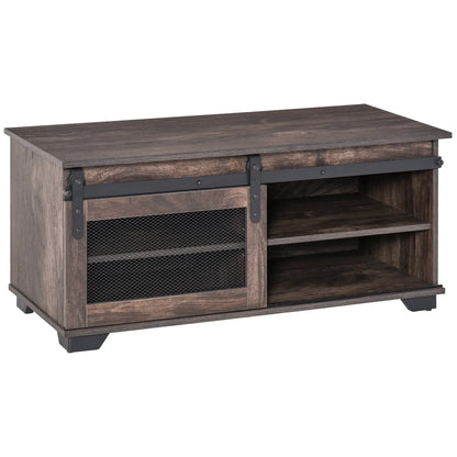 Farmhouse Coffee Table, Sliding Mesh Barn Door, Adjustable Shelf, Dark Brown Coffee Tables Dark Brown at Gallery Canada