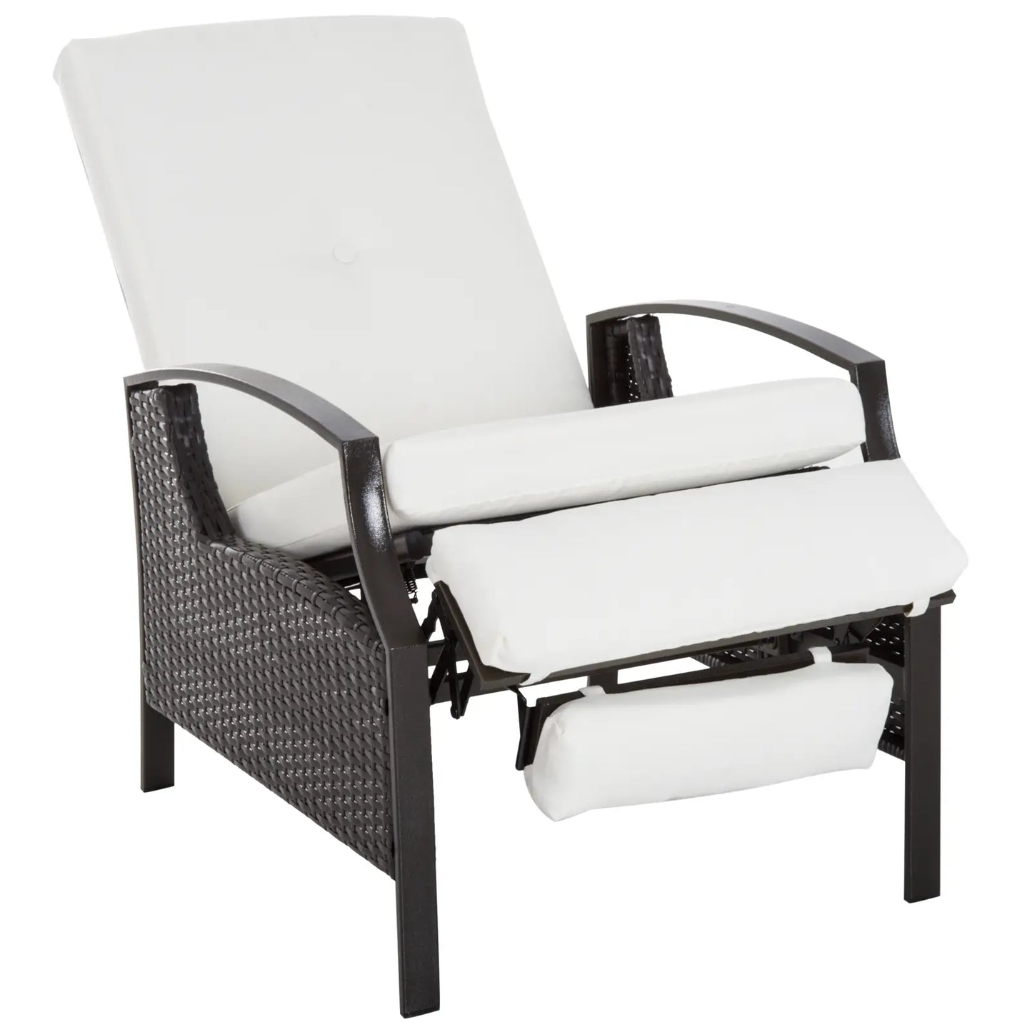 Outdoor Rattan Recliner Chair, Adjustable Back, Retractable Footrest, White Patio Chairs White at Gallery Canada