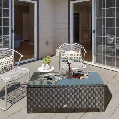 Rattan Coffee Table, Hand-Woven Wicker Furniture, Tempered Glass Top, Black Patio Side Tables at Gallery Canada