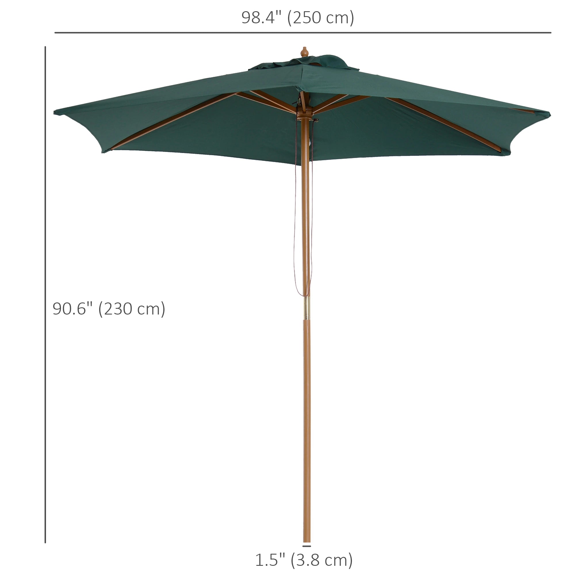 8FT Wood Patio Umbrella, Round Garden Parasol, Bamboo Ribs, Dark Green Sun Umbrellas at Gallery Canada