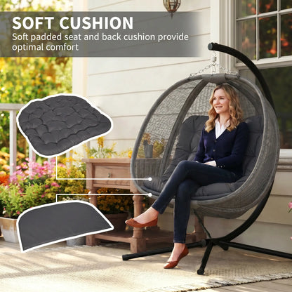 Double Egg Chair with Stand, 2 Person Hanging Swing, Grey Patio Swings with Stand at Gallery Canada