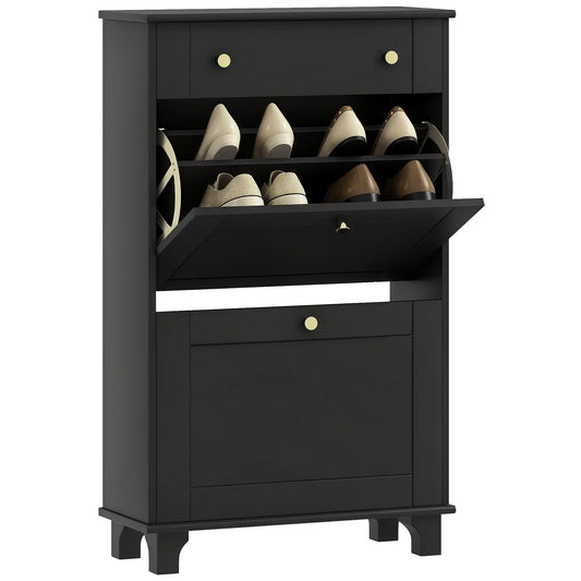Slim Shoe Storage, 2 Flip Drawers, Adjustable Shelves, 8 Pair, Black Shoe Storage Cabinets & Racks Black at Gallery Canada