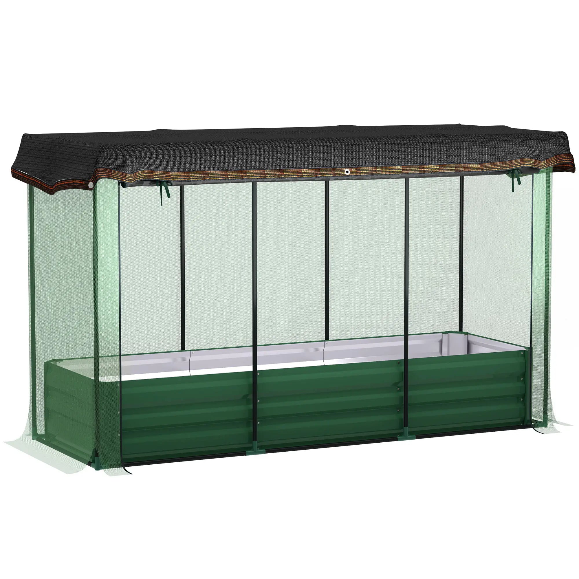 Galvanized Steel Planter Box, Raised Garden Bed, Crop Cage, Shade Cloth Raised Garden Beds Green planter, Green net, Black shade cloth at Gallery Canada