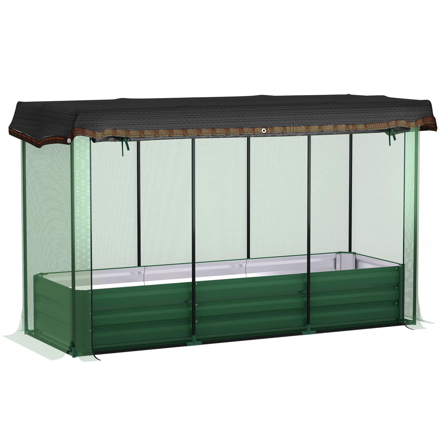 Galvanized Steel Planter Box, Raised Garden Bed, Crop Cage, Shade Cloth Raised Garden Beds Green planter, Green net, Black shade cloth at Gallery Canada