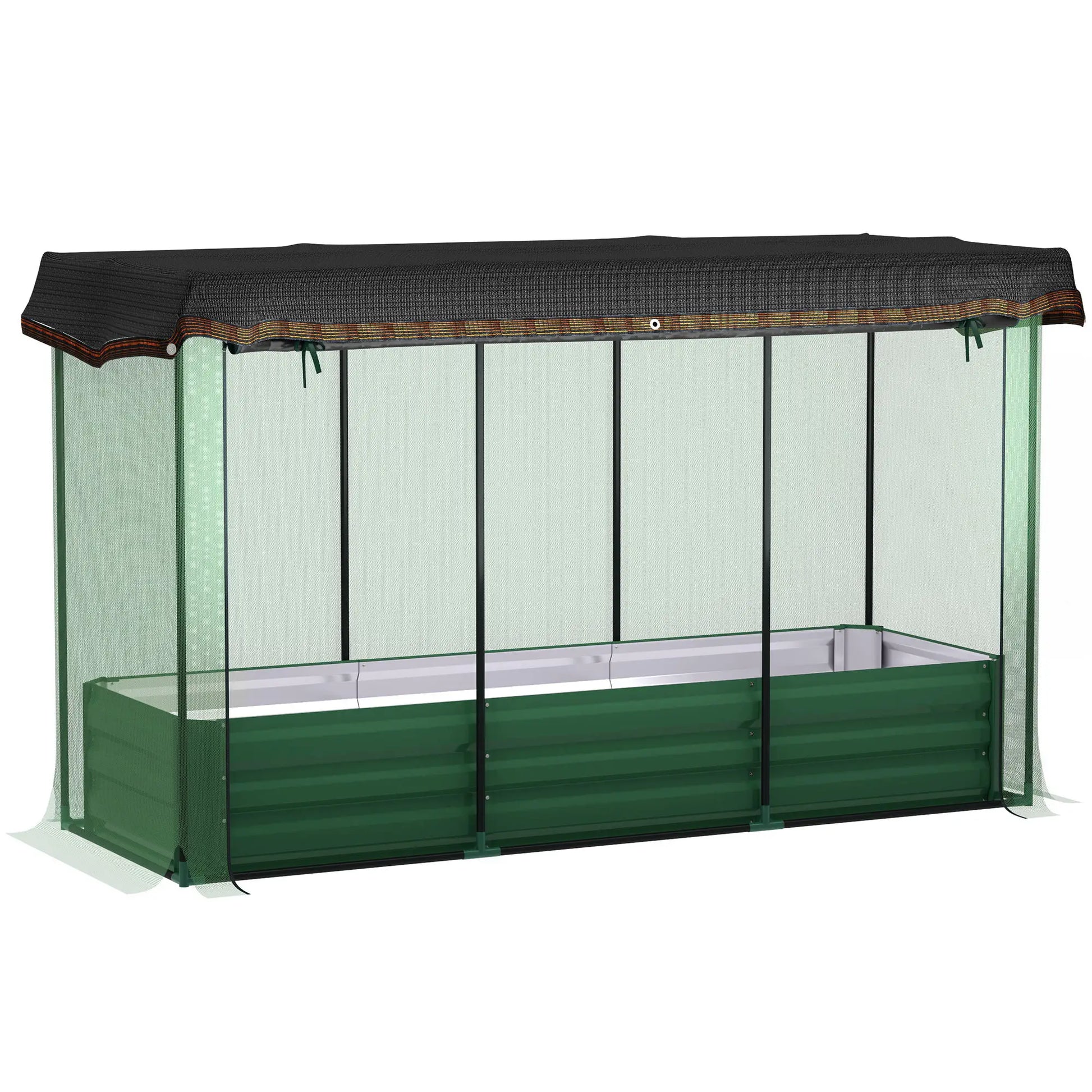 Galvanized Steel Planter Box, Raised Garden Bed, Crop Cage, Shade Cloth Raised Garden Beds Green planter, Green net, Black shade cloth at Gallery Canada