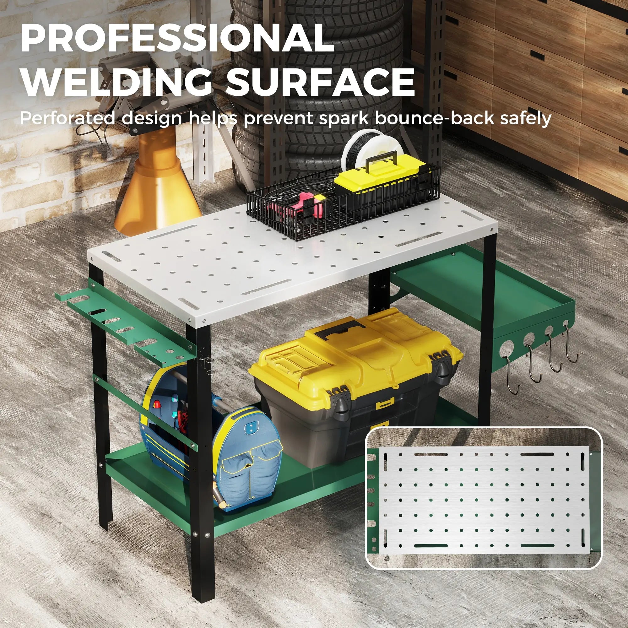 2Tier Rolling Tool Cart with Wheels, Lockable Steel Heavy Duty Cart with Side Tray, Silver &; Green Tool Organizers at Gallery Canada
