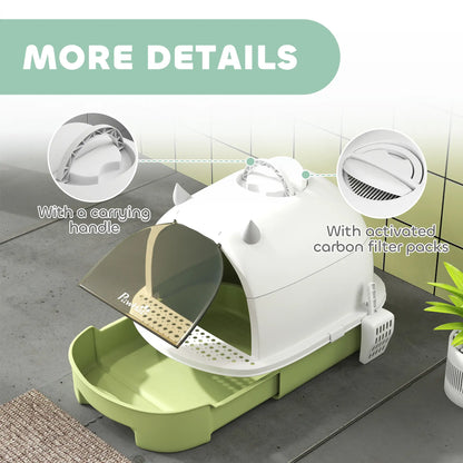 Cat Litter Box with Lid, Front Door Flap, Scoop, Handle, Easy Clean, Green Cat Litter Box Enclosures at Gallery Canada