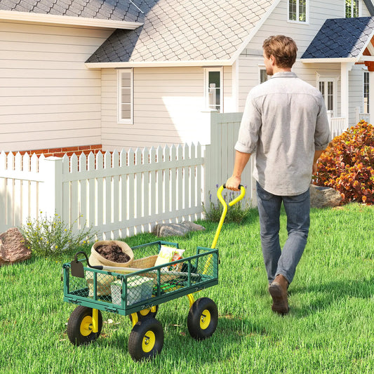 Garden Utility Wagon Cart, Removable Sides, 10" Wheels, Green Folding Garden Carts Army Green and Yellow at Gallery Canada