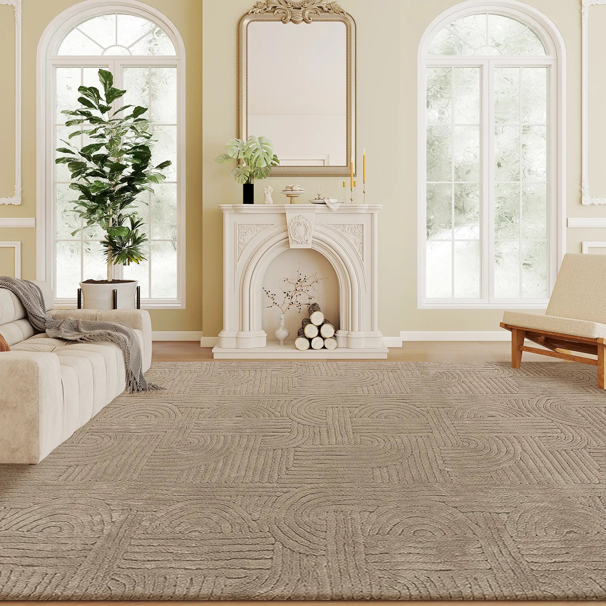 5x7 Faux Fur Rug, Non-Slip Carpet for Living Room, Bedroom, Tan Area Rugs Brown at Gallery Canada