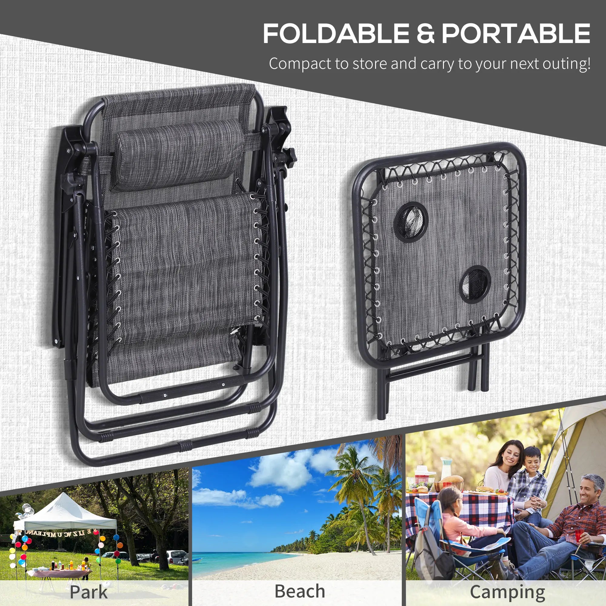 Zero Gravity Chair Set of 2, Patio Chair with Side Table, Dark Grey Lounger Chairs at Gallery Canada