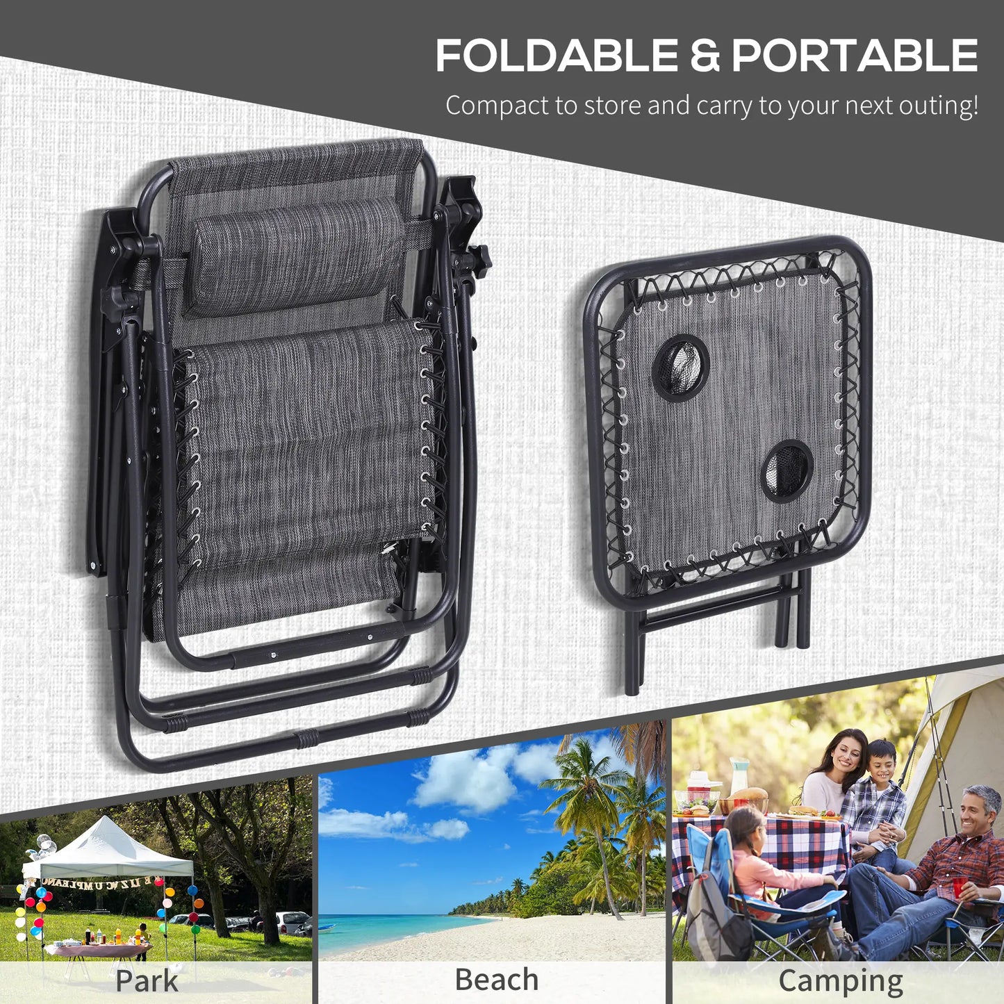 Zero Gravity Chair Set of 2, Patio Chair with Side Table, Dark Grey Lounger Chairs at Gallery Canada