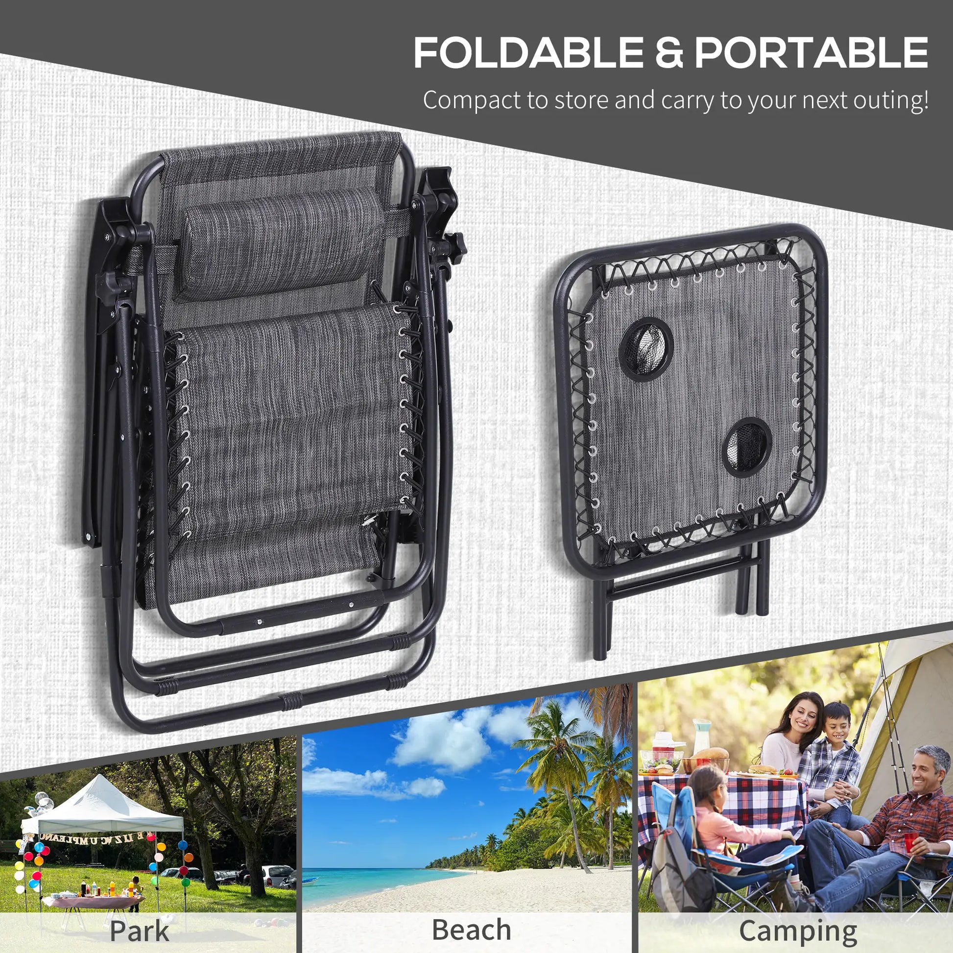 Zero Gravity Chair Set of 2, Patio Chair with Side Table, Dark Grey Lounger Chairs at Gallery Canada