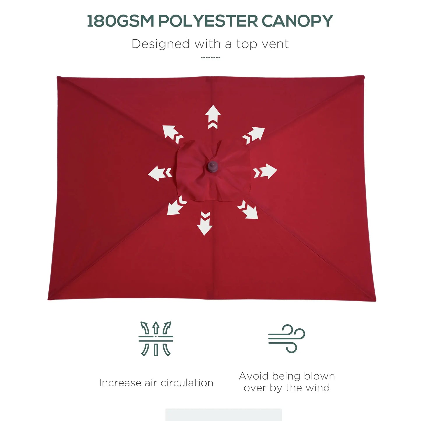 6.6x5ft Square Wooden Patio Umbrella, Tilt Mechanism, 6 Bamboo Ribs, Wine Red Sun Umbrellas at Gallery Canada