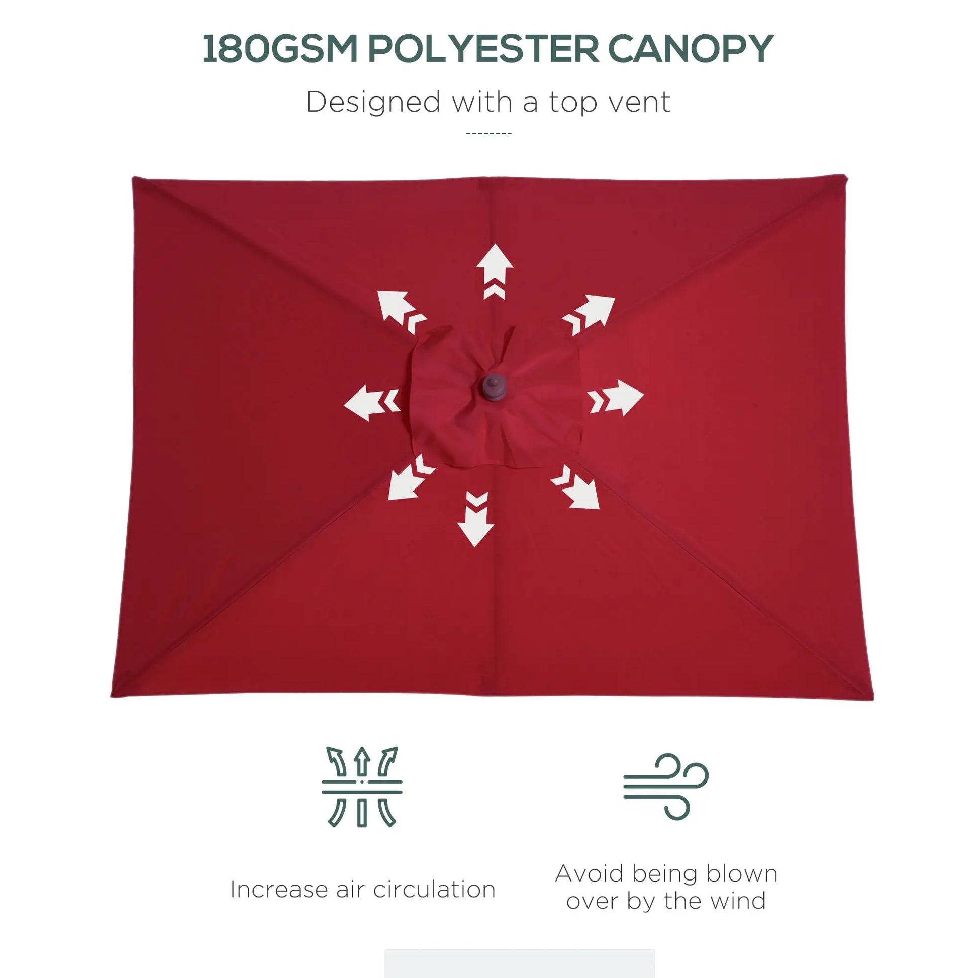 6.6x5ft Square Wooden Patio Umbrella, Tilt Mechanism, 6 Bamboo Ribs, Wine Red Sun Umbrellas at Gallery Canada