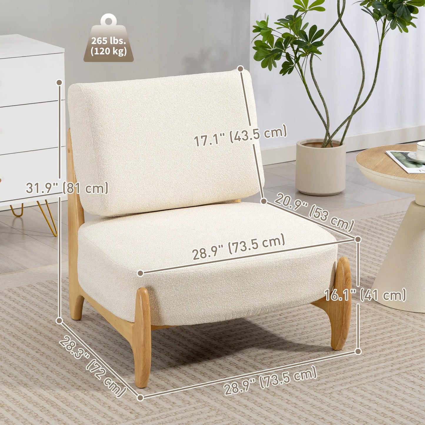 Accent Chair, Rubber Wood Frame, Wide Seat, Modern Chenille, Thick Cushion, Cream White Accent Chairs at Gallery Canada