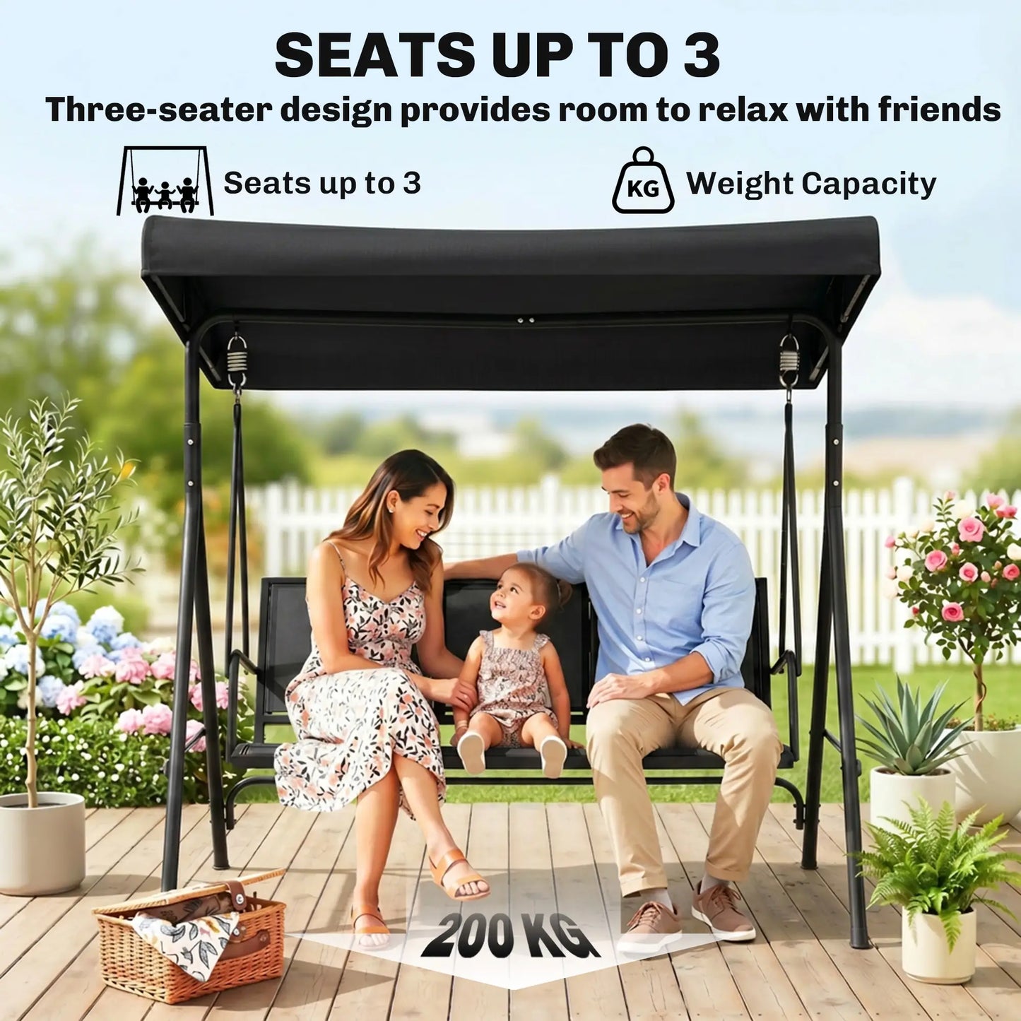 3-Seater Swing Chair, Covered Garden Hammock, A-Frame, Black Patio Swings with Stand at Gallery Canada