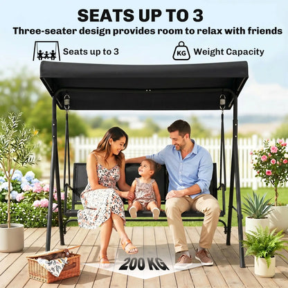 3-Seater Swing Chair, Covered Garden Hammock, A-Frame, Black Patio Swings with Stand at Gallery Canada