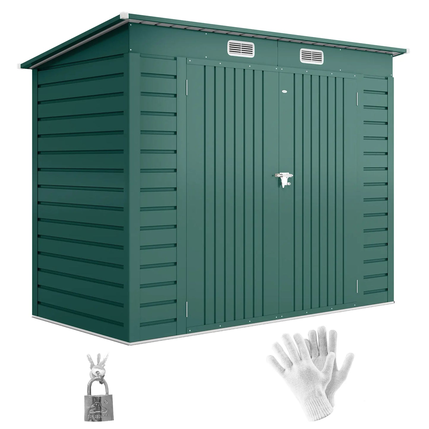 8 x 4FT Galvanized Metal Garden Shed, Double Doors, 2 Vents, Green Sheds at Gallery Canada