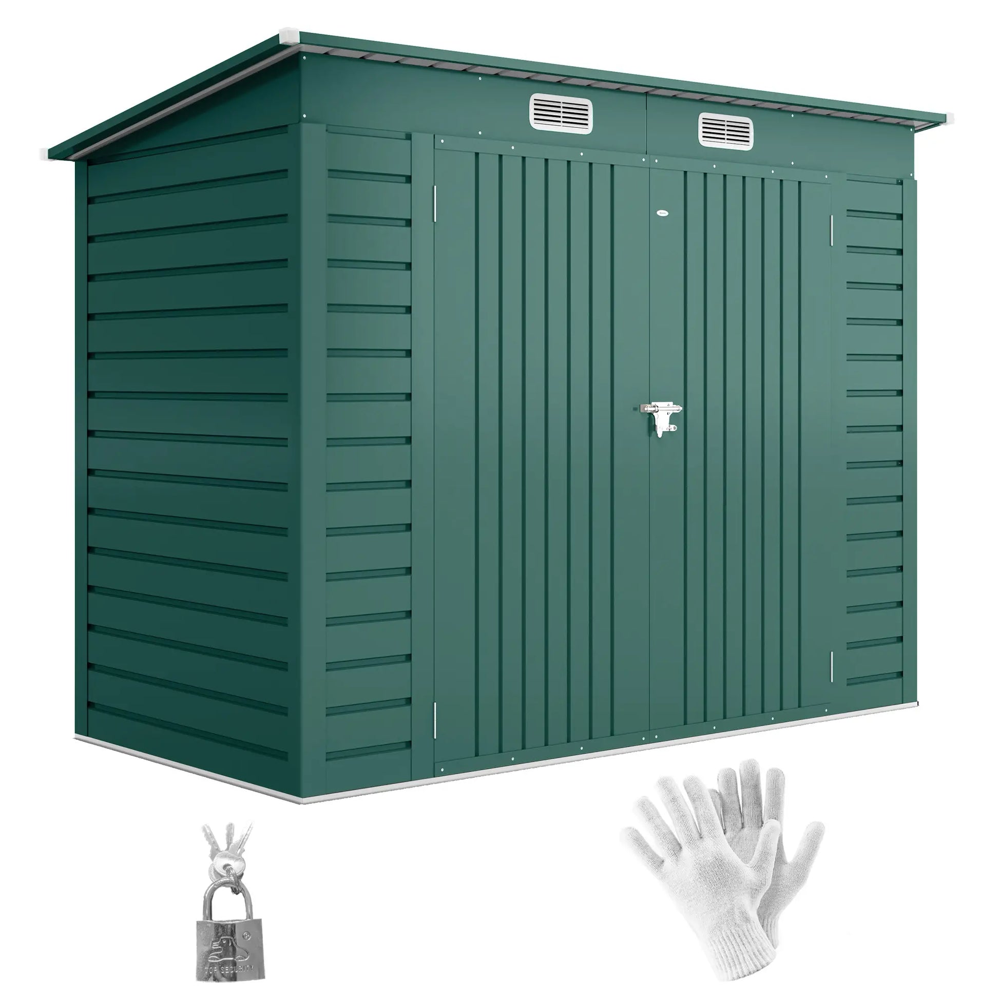 8 x 4FT Galvanized Metal Garden Shed, Double Doors, 2 Vents, Green Sheds at Gallery Canada